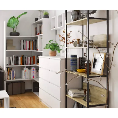 Prezentacja otwartego regału Svein 5X czarny dąb artisan