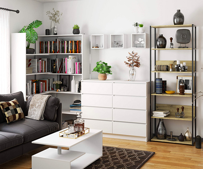 Wizualizacja regału w stylu loft Olav 5X czarny+dąb artisan