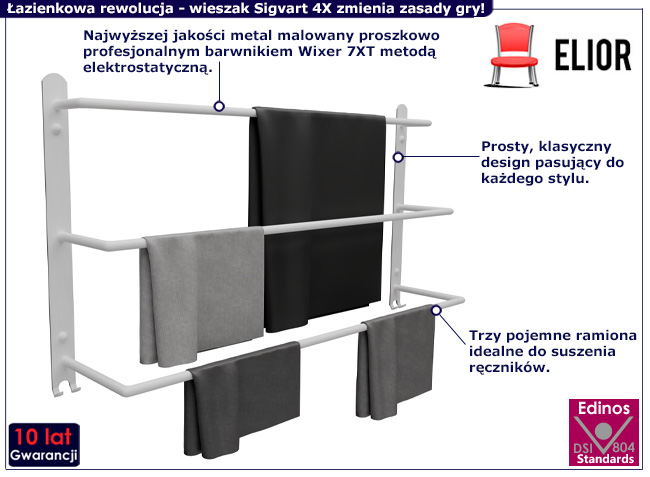Biały wieszak łazienkowy na ręczniki Diflora 4X