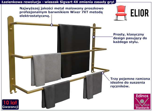 Złoty wieszak łazienkowy na ręczniki Sigvart 4X