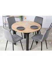 Okrągły stół + 4 welurowe szare krzesła - Frato w sklepie Edinos.pl