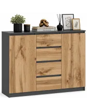 Duża komoda z szufladami antracyt + dąb wotan - Tekli w sklepie Edinos.pl