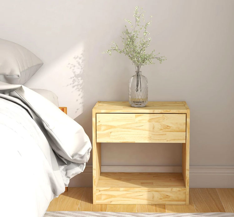 Wnętrze z wykorzystaniem naturalnej drewnianej szafki z szufladą Zewix