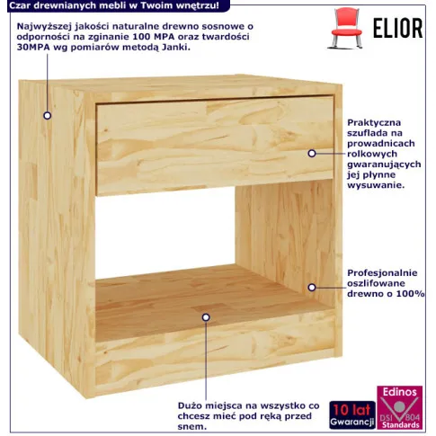 Infografika drewnianej szafki z szufladą naturalna Uwer