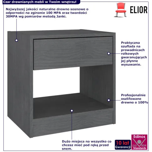 Infografika drewnianej szafki z szufladą szarej Uwer