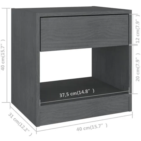 Wymiary szarej szafki nocnej z litego drewna Uwer
