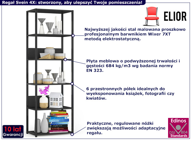 Regał z otwartymi półkami Olav 4X kolor czarny