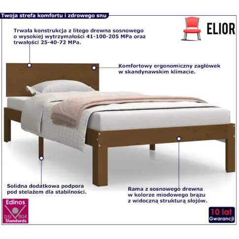 Drewniane łóżko w kolorze miodowy brąz 90x200 Iringa 3X