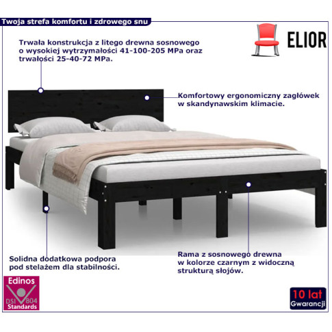 Drewniane łóżko w kolorze czarnym 120x200 Iringa 4X