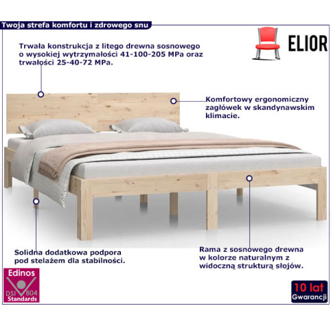 Drewniane łóżko w kolorze naturalnym 140x200 Iringa 5X