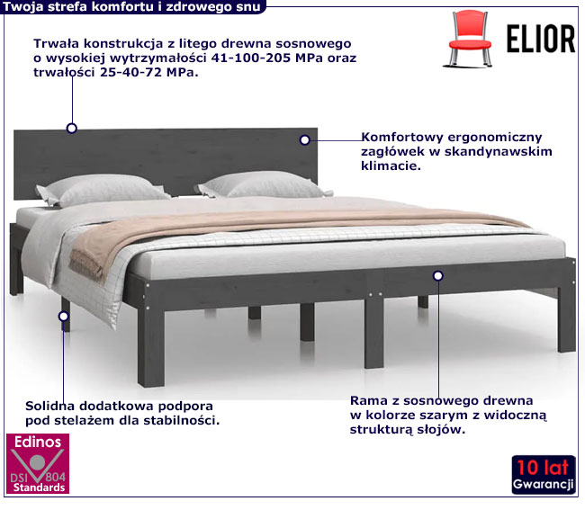 Szare drewniane łóżko Xena 5X
