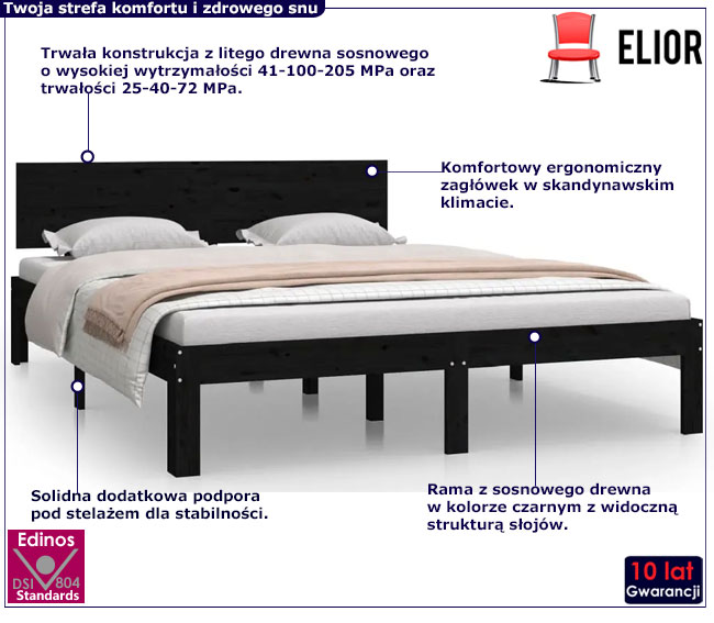Czarne drewniane łóżko Xena 5X