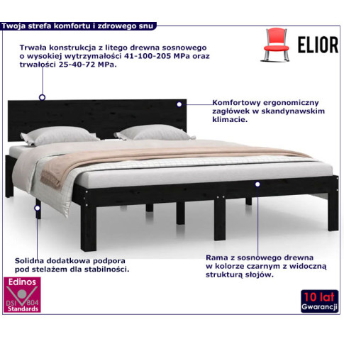 Drewniane łóżko w kolorze czarnym 140x200 Iringa 5X