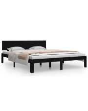 Czarne drewniane podwójne łóżko 160x200 - Iringa 6X w sklepie Edinos.pl