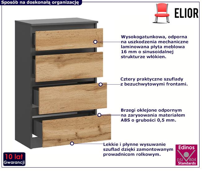 Lomoda z czterema szufladami antracyt wotan Carel 5X