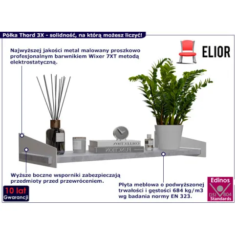 Ścienna półka Thord 3X biały beton