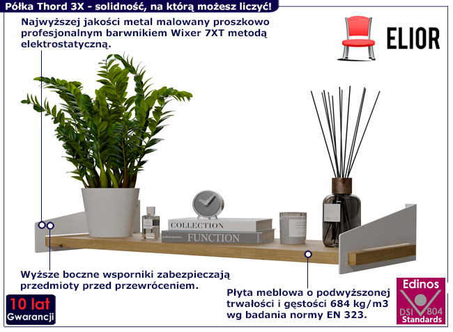 Półka ścienna Thord 3X biały+dąb artisan