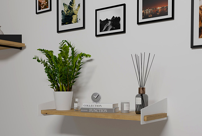 Wizualizacja wiszącej półki Mizu 3X biały+dąb artisan