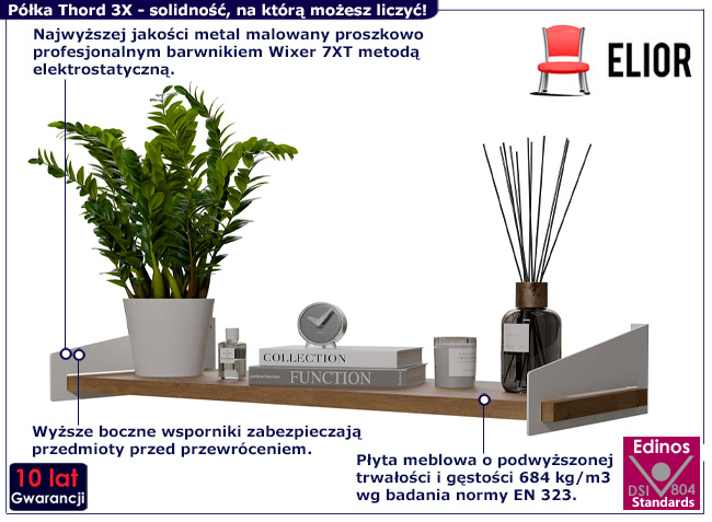 Półka ścienna Thord 3X biały+dąb lancelot