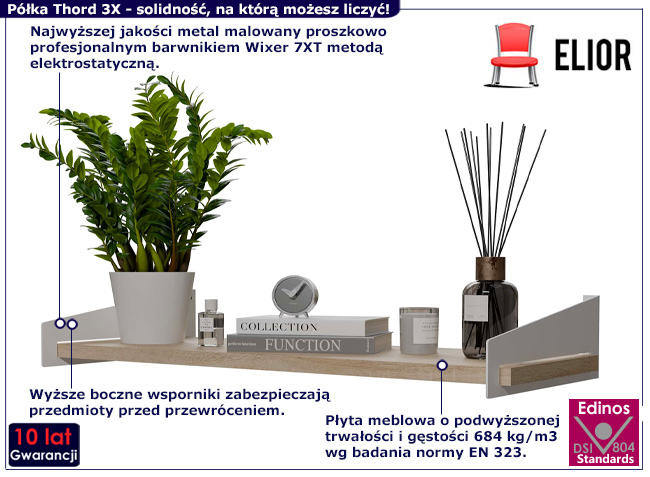Półka ścienna Mizu 3X biały+dąb sonoma