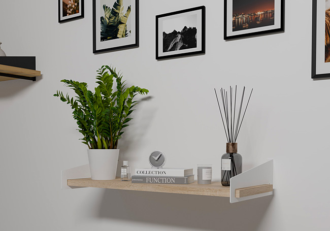 Wizualizacja wiszącej półki Mizu 3X biały+dąb sonoma