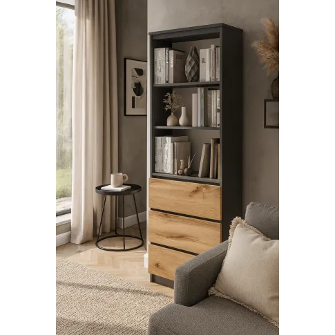 Nowoczesny regał z szufladami antracyt   dąb wotan   Olmi