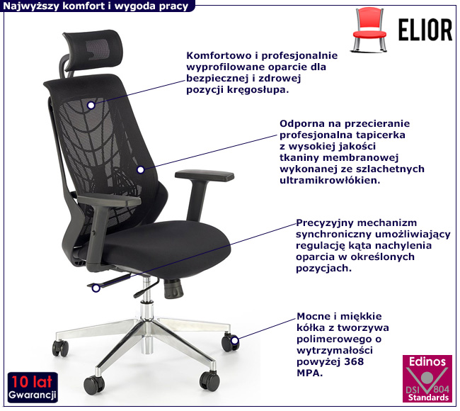 Czarny fotel obrotowy Liria