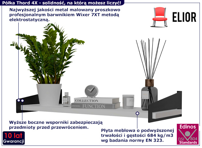 Półka ścienna Thord 4X kolor czarny+biały