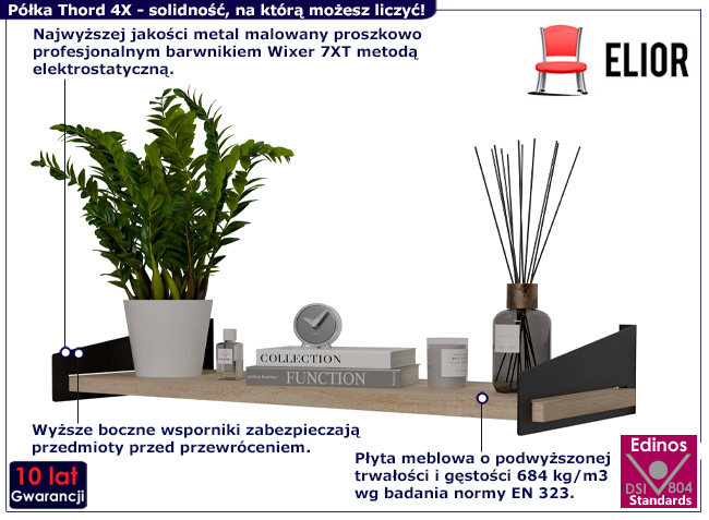 Półka ścienna Mizu 4X kolor czarny+dąb sonoma