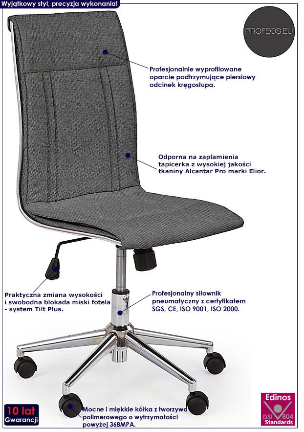 Szare krzesło obrotowe do biurka Helsi 2X