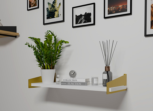 Wizualizacja wiszącej półki Mizu 5X kolor złoty+biały