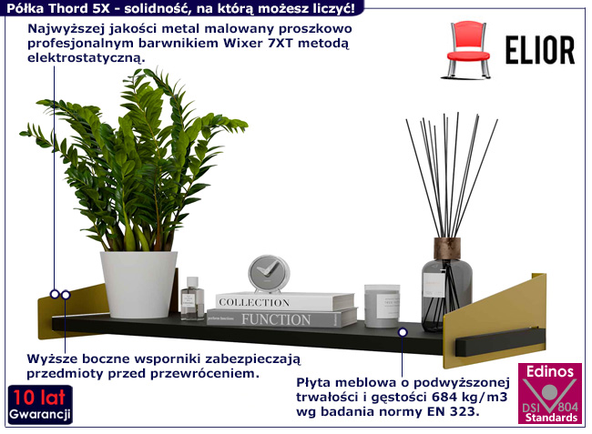 Półka ścienna Thord 5X kolor złoty+czarny