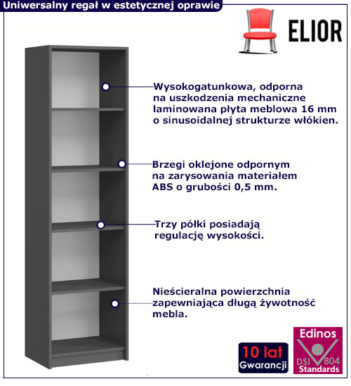 Regał otwarty na książki antracyt Stejar 5X