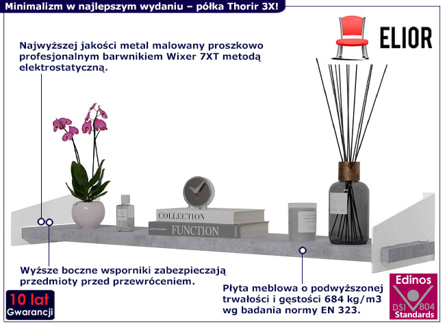 Minimalistyczna półka ścienna Thorir 3X biały+beton