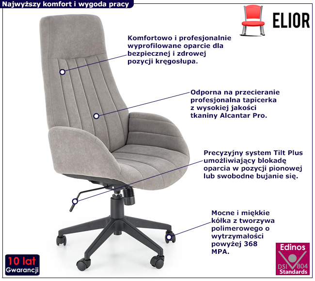 Szary fotel biurowy tapicerowany Bigi