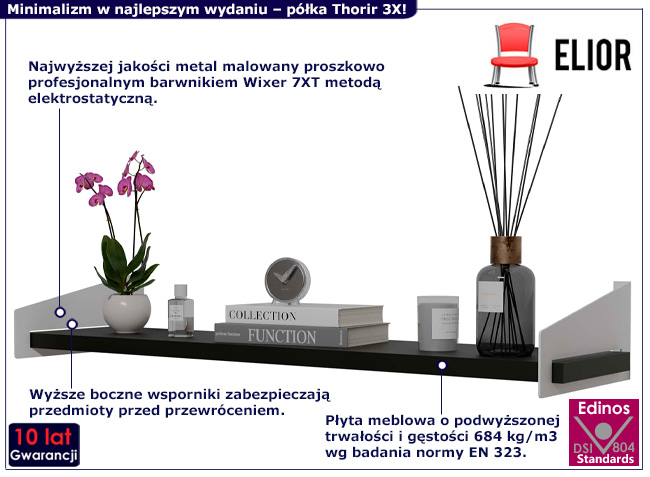 Minimalistyczna półka ścienna Thorir 3X biały+czarny