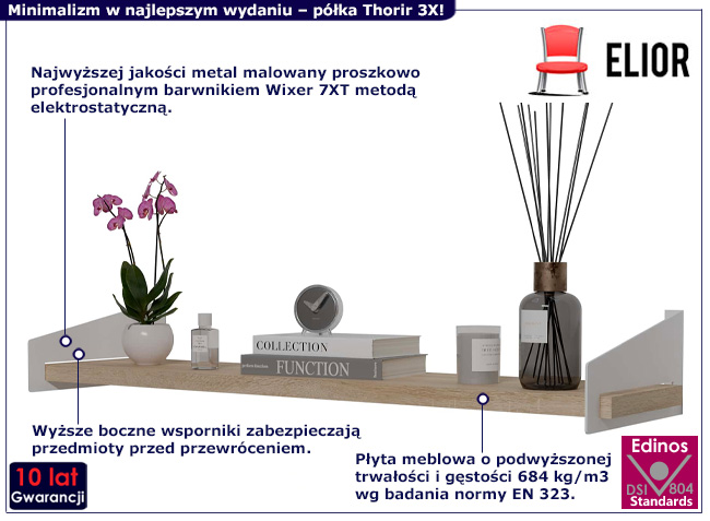 Minimalistyczna półka ścienna Thorir 3X biały+dąb sonoma