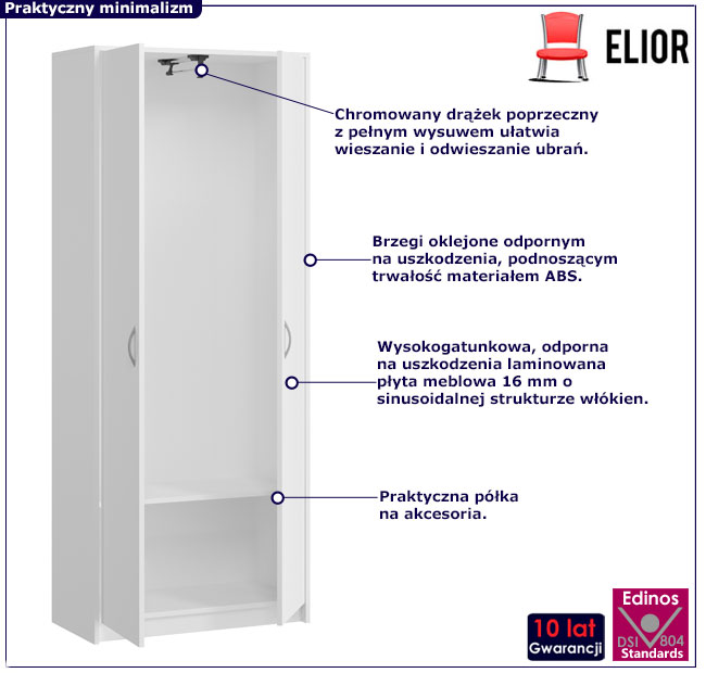 Biała szafa z poprzecznym drążkiem Mundo