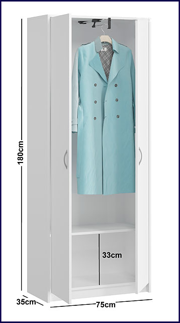 Biała dwudrzwiowa szafa na ubrania Mundo