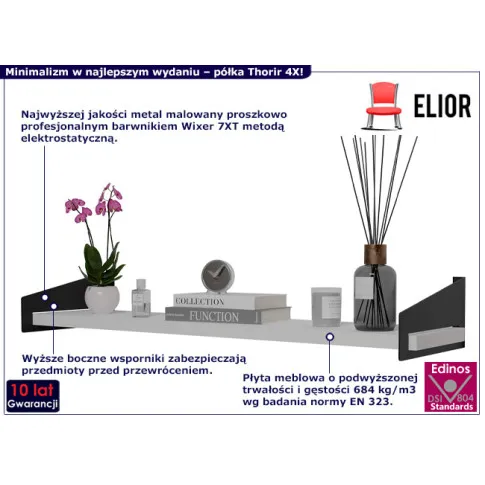 Minimalistyczna półka ścienna Thorir 4X czarny biały
