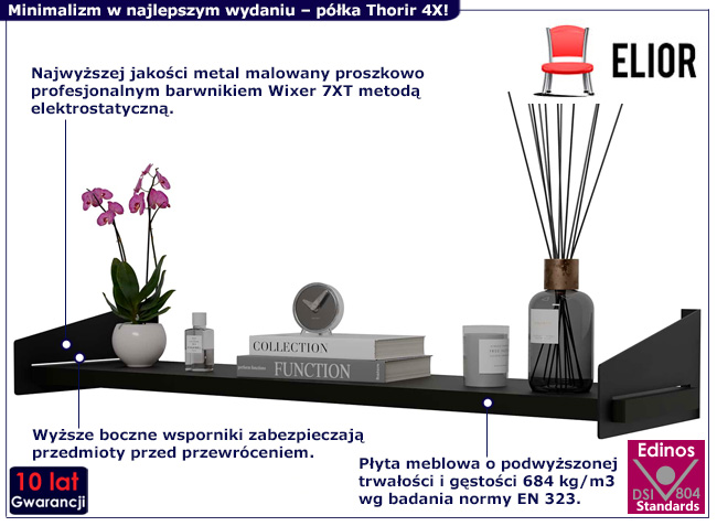 Minimalistyczna półka ścienna Netfox 4X kolor czarny