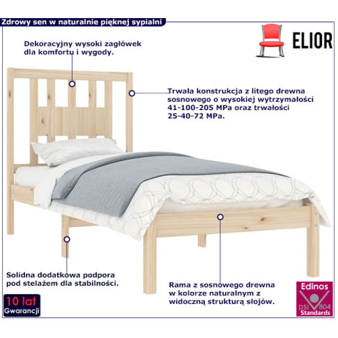 Drewniane łóżko w kolorze naturalnym 90x200 Basel 3X