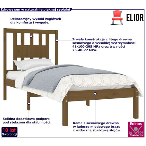Drewniane łóżko w kolorze miodowy brąz 90x200 Basel 3X