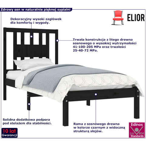 Drewniane łóżko w kolorze czarnym 90x200 Basel 3X