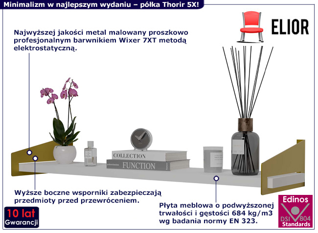 Minimalistyczna półka ścienna Thorir 5X złoty+biały