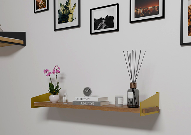 Wizualizacja wiszącej półki Netfox 5X złoty+dąb lancelot