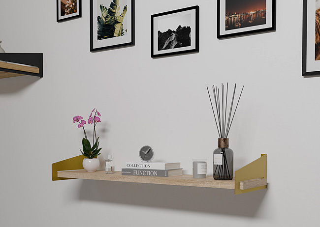 Wizualizacja wiszącej półki Netfox 5X złoty+dąb sonoma