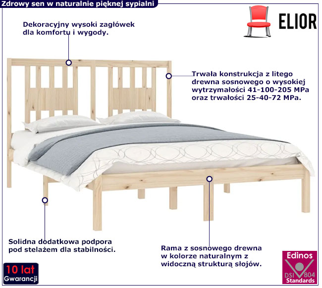 naturalne sosnowe łóżko Pierot 4X