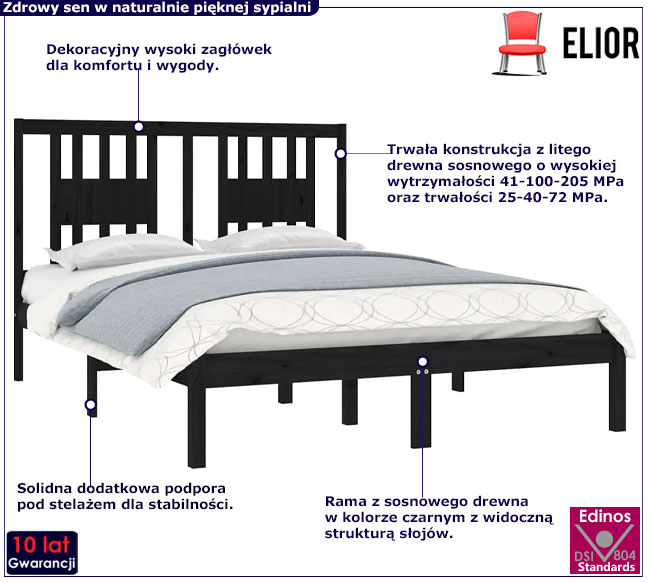 Czarne drewniane łóżko Basel 4X