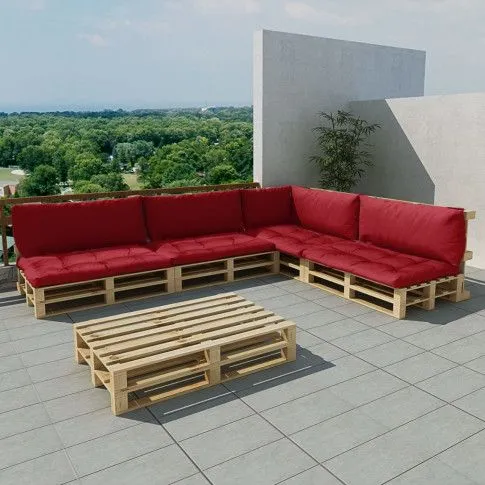 Zdjęcie produktu vidaXL Meble ogrodowe z palet, 15 elementów z 9 czerwonymi poduszkami.